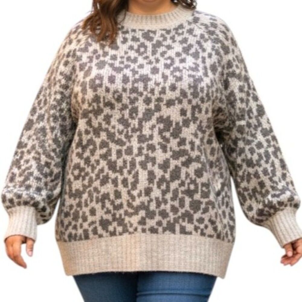OLD NAVY Cozy Crew-Neck Sweater in Cream & Mushroom, Size 3X
